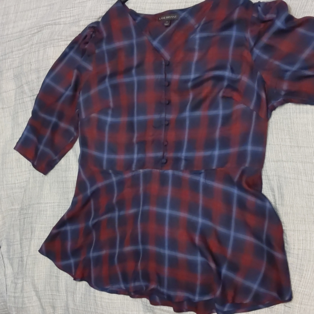 Lane Bryant Blue/Red/Pink button shirt